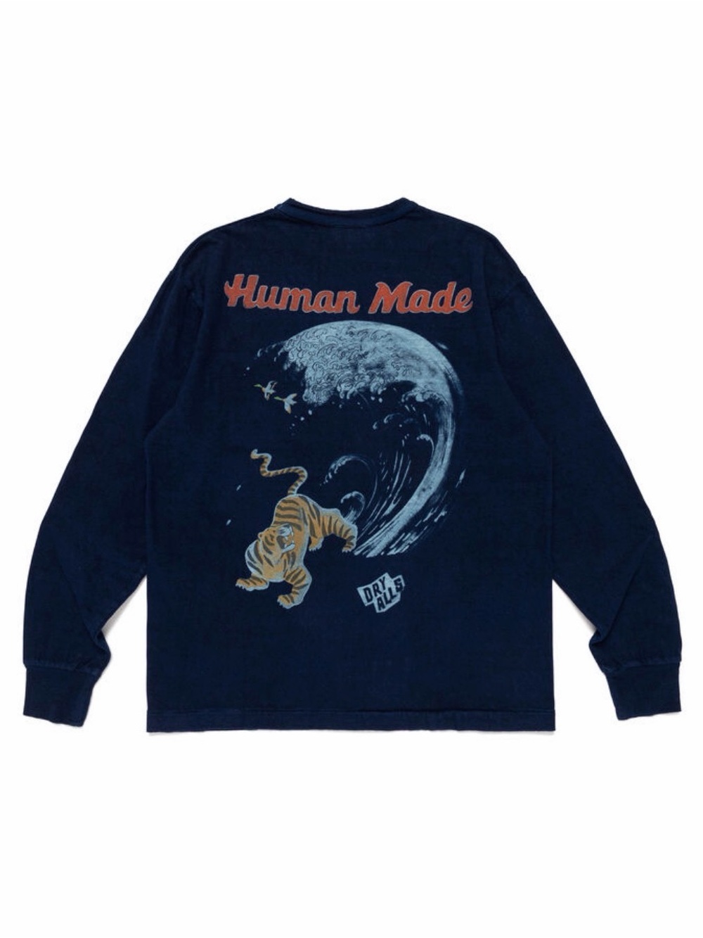 Human Made Indigo Blue Long Sleeve Tee with Wave Graphic